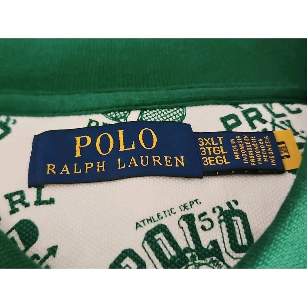 Polo‎ Ralph Lauren Men's Big & Tall 3XLT White Green Sports Graphic Polo Shirt